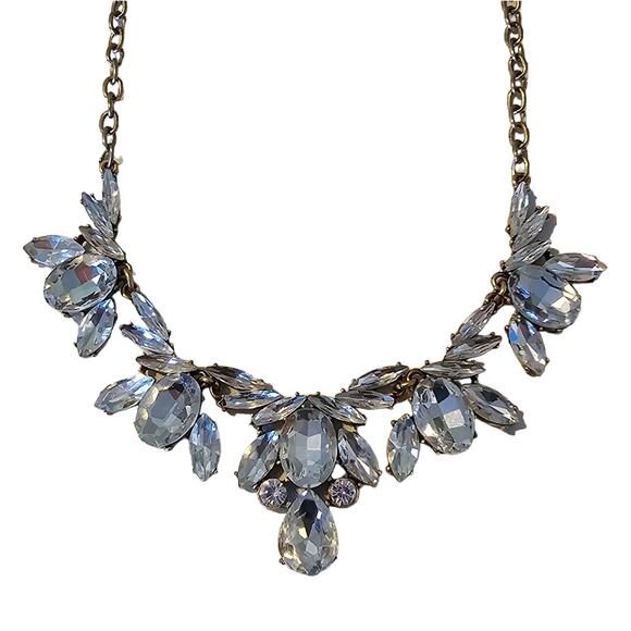 J Crew Rhinestone Crystal Statement Bib Necklace with Adjustable Gold Chain - Picture 1 of 6
